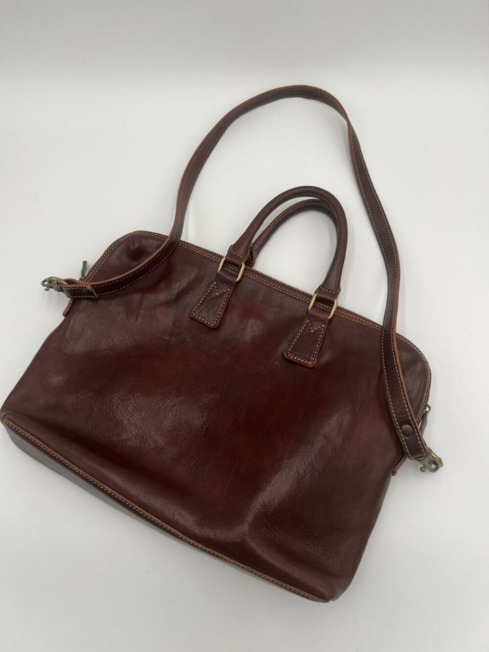 Floto Milano Slim Italian Leather Briefcase Cognac Brown Laptop Bag Crossbody
